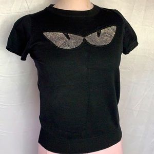 Black Sweater Top (sequin cat eyes)